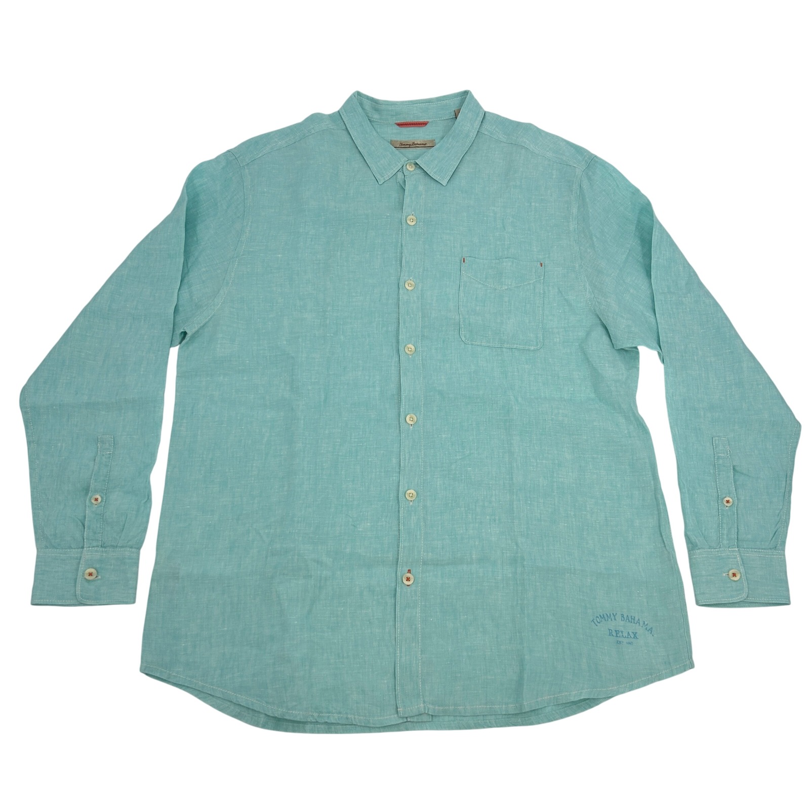 Tommy Bahama Relax Linen Shirt Men's Xxl Teal Long Sleeve Button Up Beach